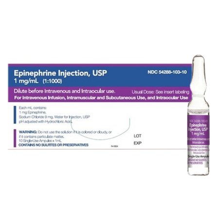 Epinephrine Injection USP 1:1000 Ampule 1/100gr Alpha and Beta Adrenergic Agonist Epinephrine, Preservative Free 1 mg / mL (1:1000) Injection by BPI Labs LLC  ID 54288-0103-10